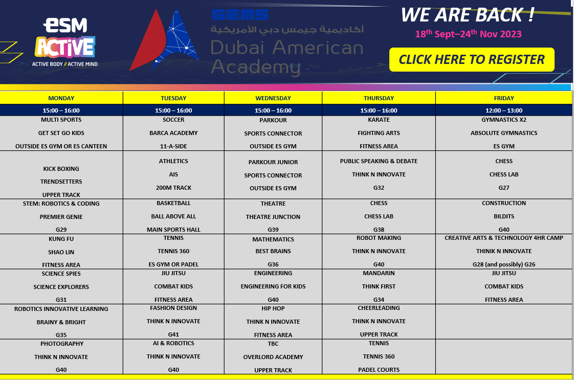 ESM Timetable